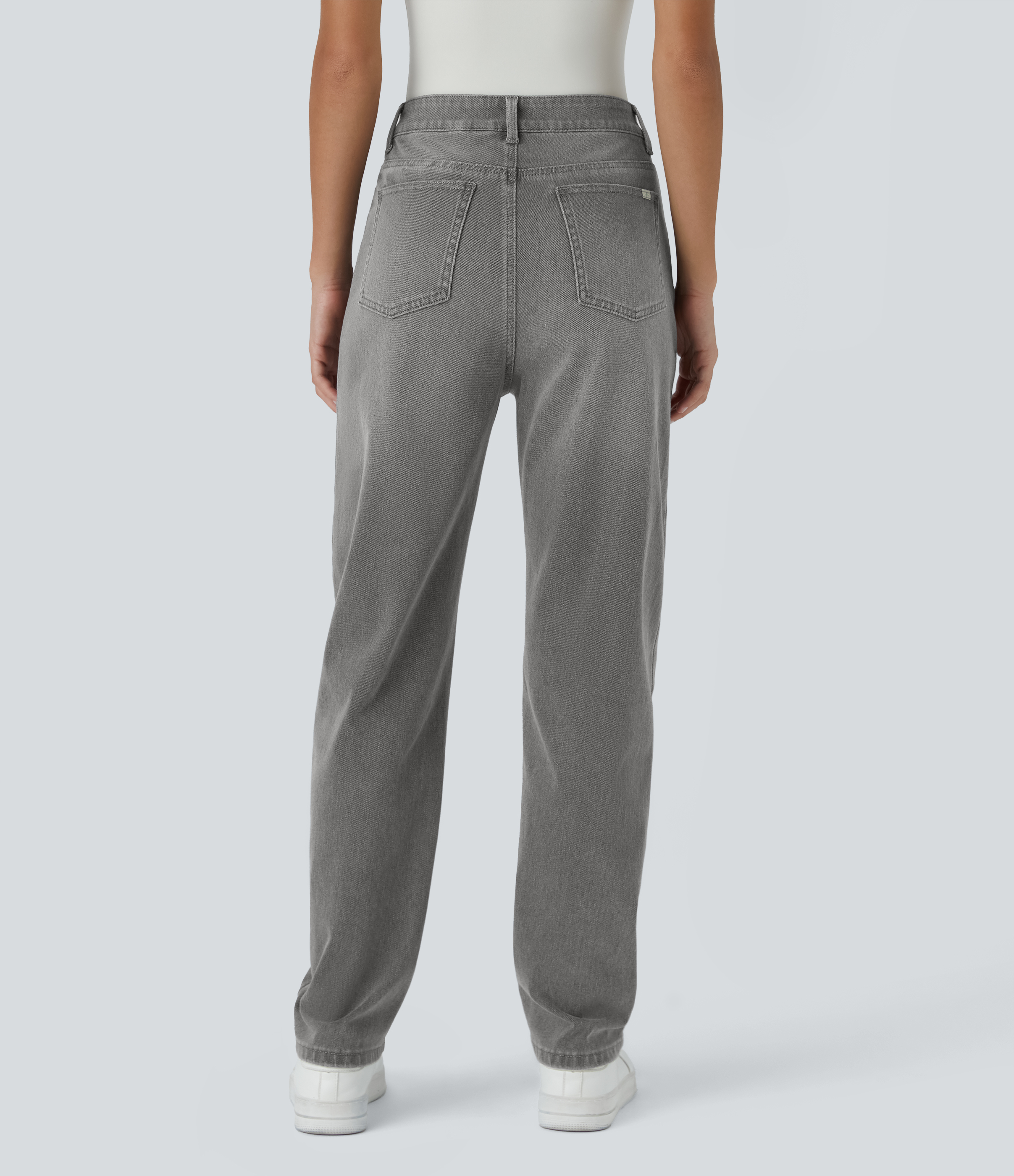 FlexHigh Waisted Zipper Pockets Washed Casual Jeans