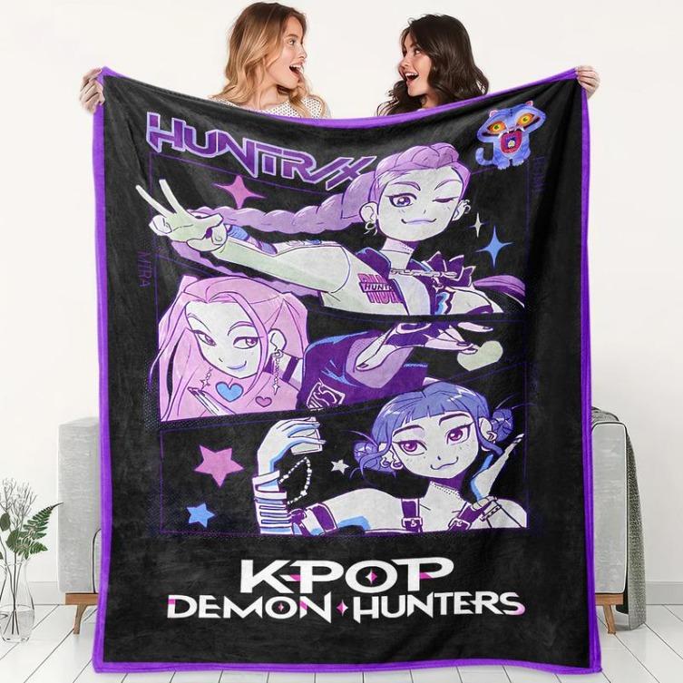 K-Pop Demon Hunter Anime Poster Blanket, Soft Flannel Shawl, Design, Home Office Camping Sofa Bed Cover, Netflix Fan Gift, Man Women Gift