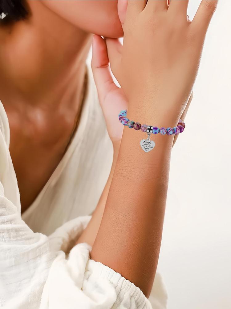 1PC Easter Gift for Women - Natural Stone Bracelet with Bible Inscription, Ideal for Mom, Daughter, Grandma, Girlfriend Girlfriend, Fiancée, Colleague