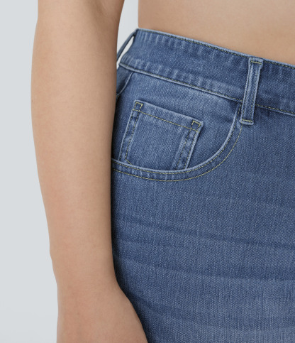 FlexHigh Waisted Pockets Straight Leg Washed Casual Plus Size Jeans