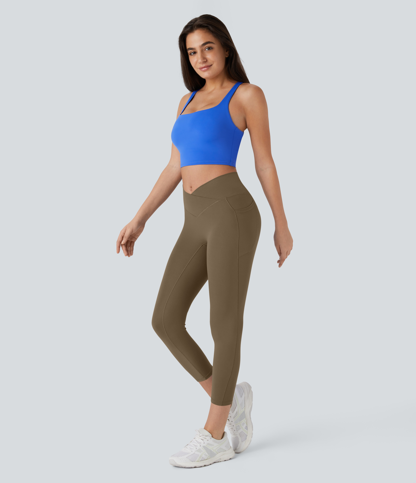 SoftlyZeroHigh Waisted Crossover Pocket Capri Yoga Leggings-UPF50+