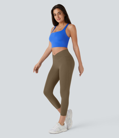 SoftlyZeroHigh Waisted Crossover Pocket Capri Yoga Leggings-UPF50+