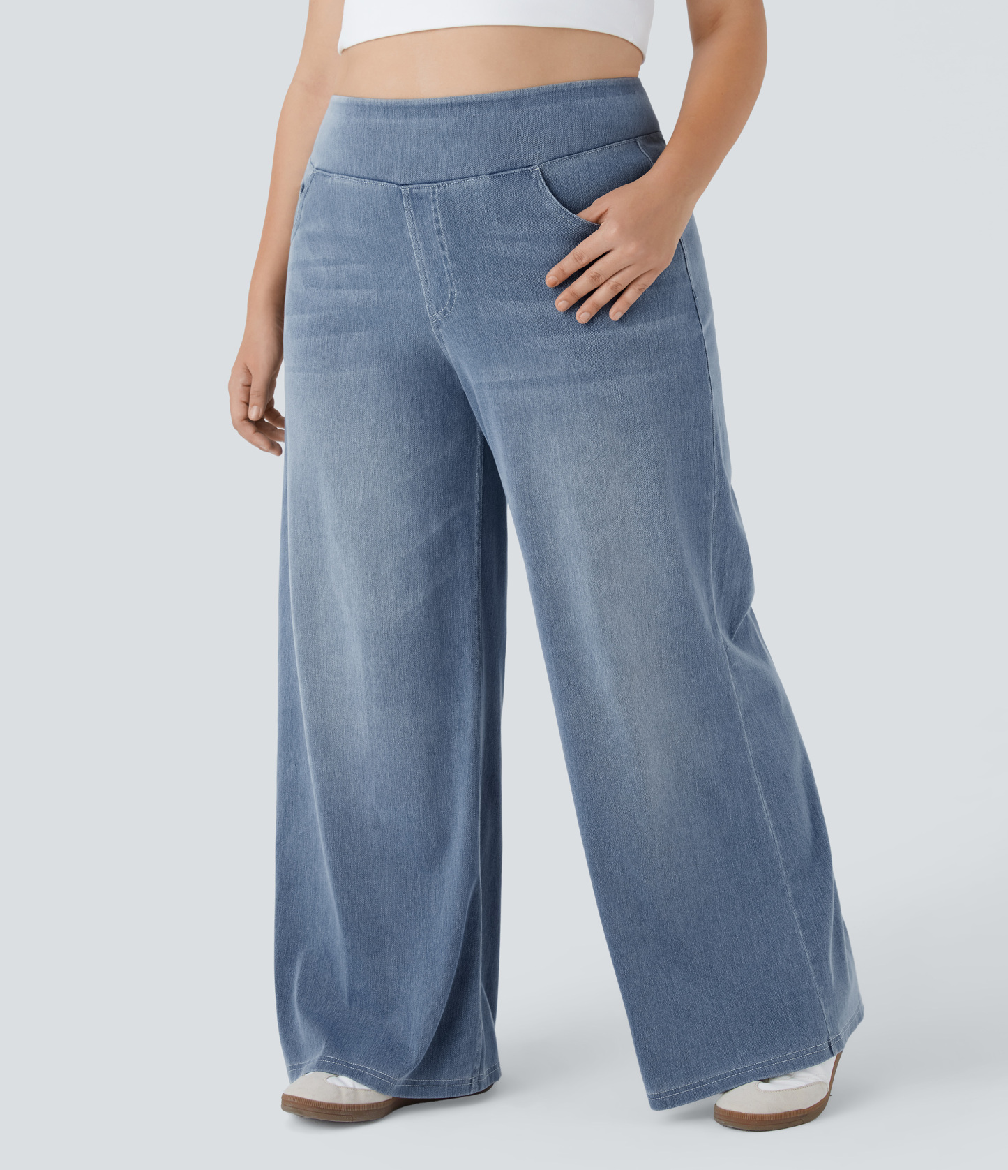 FlexHigh Waisted Pockets Baggy Wide Leg Washed Casual Plus Size Jeans