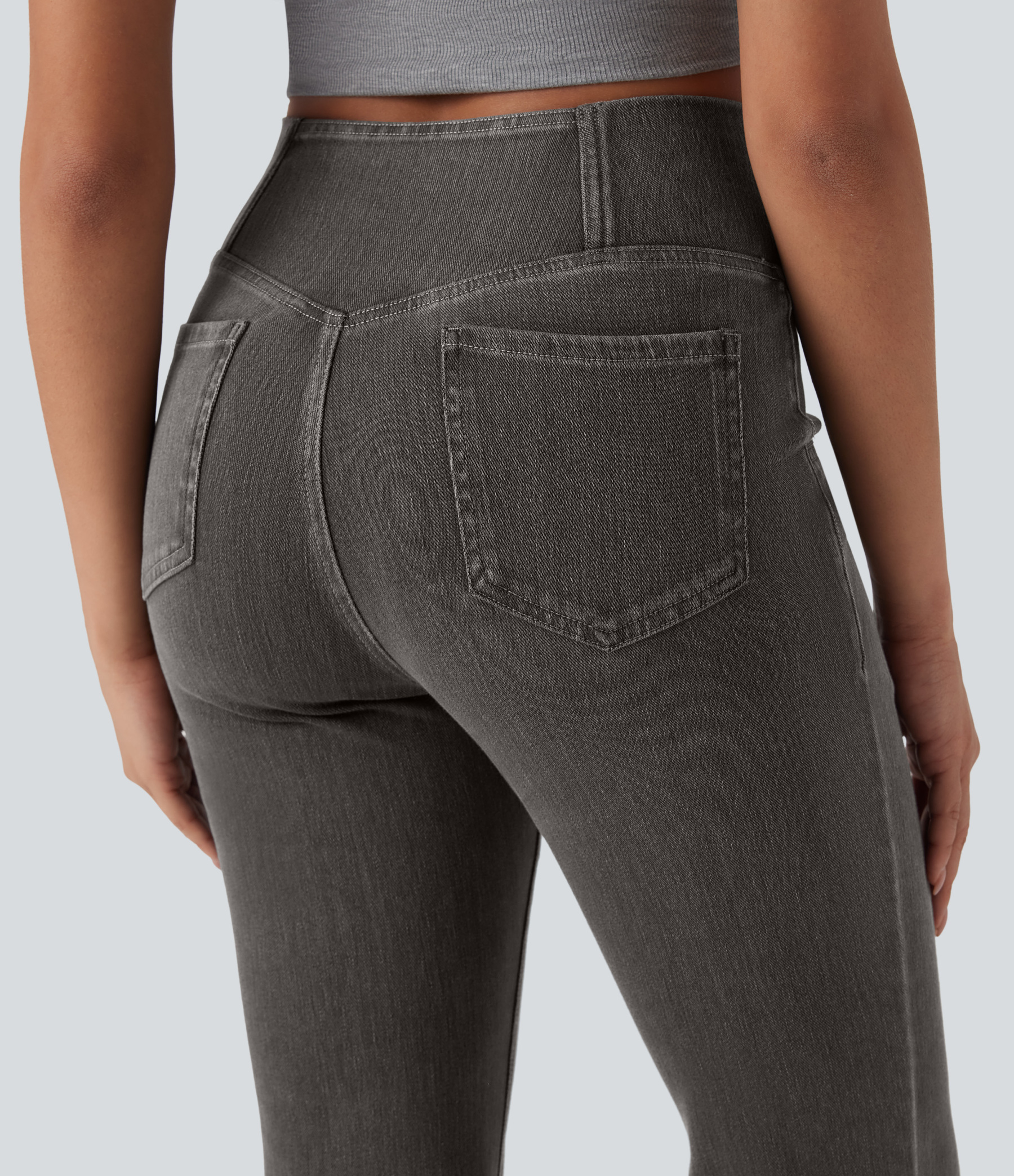 FlexHigh Waisted Crossover Pocket Washed Casual Jeans