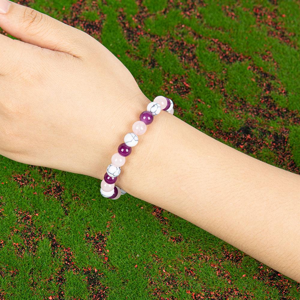 Sleep Aid Handmade White Turquoise And Crystal Bead Bracelet, Perfect Gift For Men And Women, Elastic Bracelet, Send Friends And Relatives, Brings Serenity & Luck - Infused With Prosperity Energy