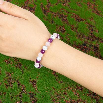 Sleep Aid Handmade White Turquoise And Crystal Bead Bracelet, Perfect Gift For Men And Women, Elastic Bracelet, Send Friends And Relatives, Brings Serenity & Luck - Infused With Prosperity Energy