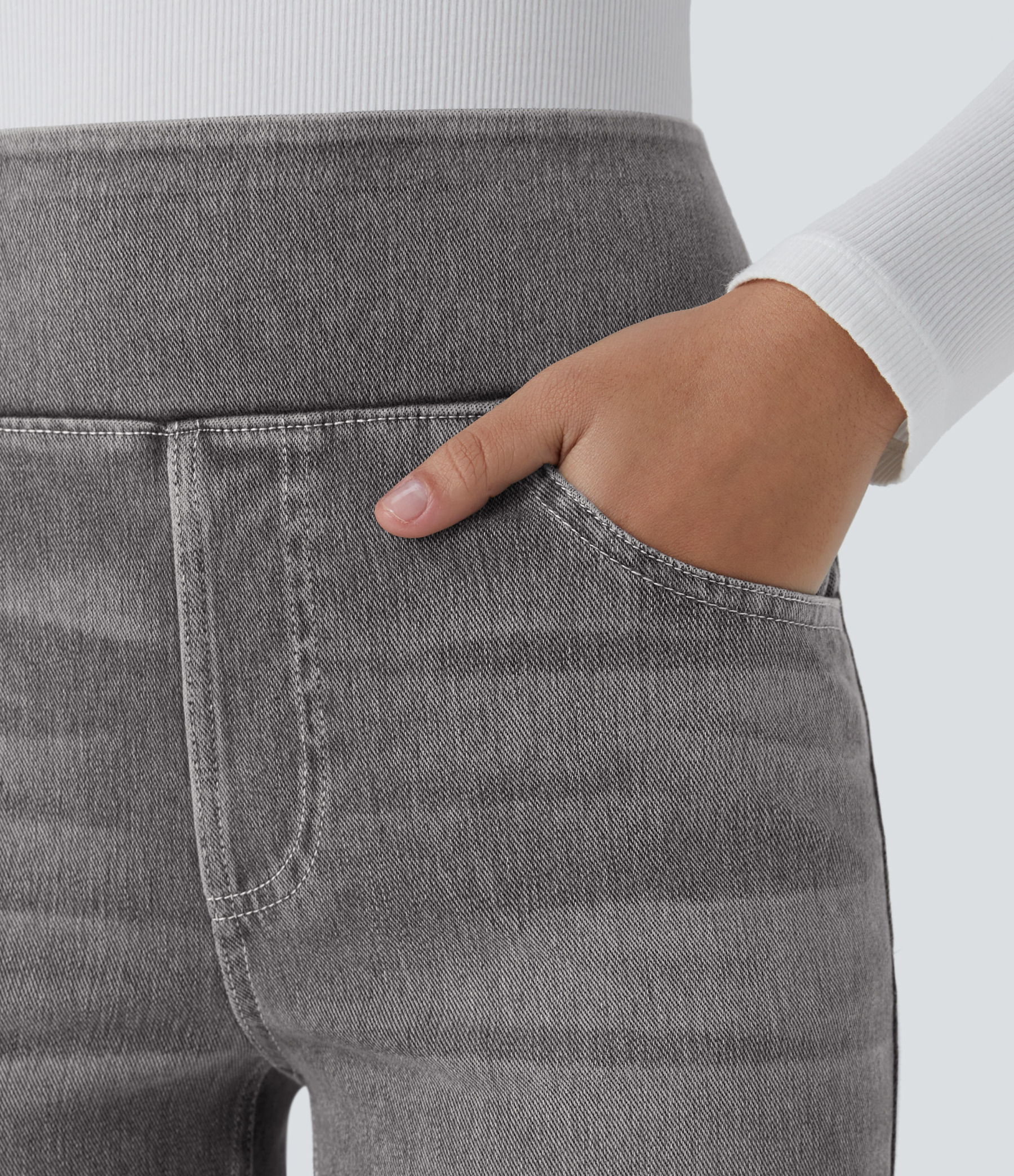 FlexHigh Waisted Pockets Washed Casual Bootcut Jeans