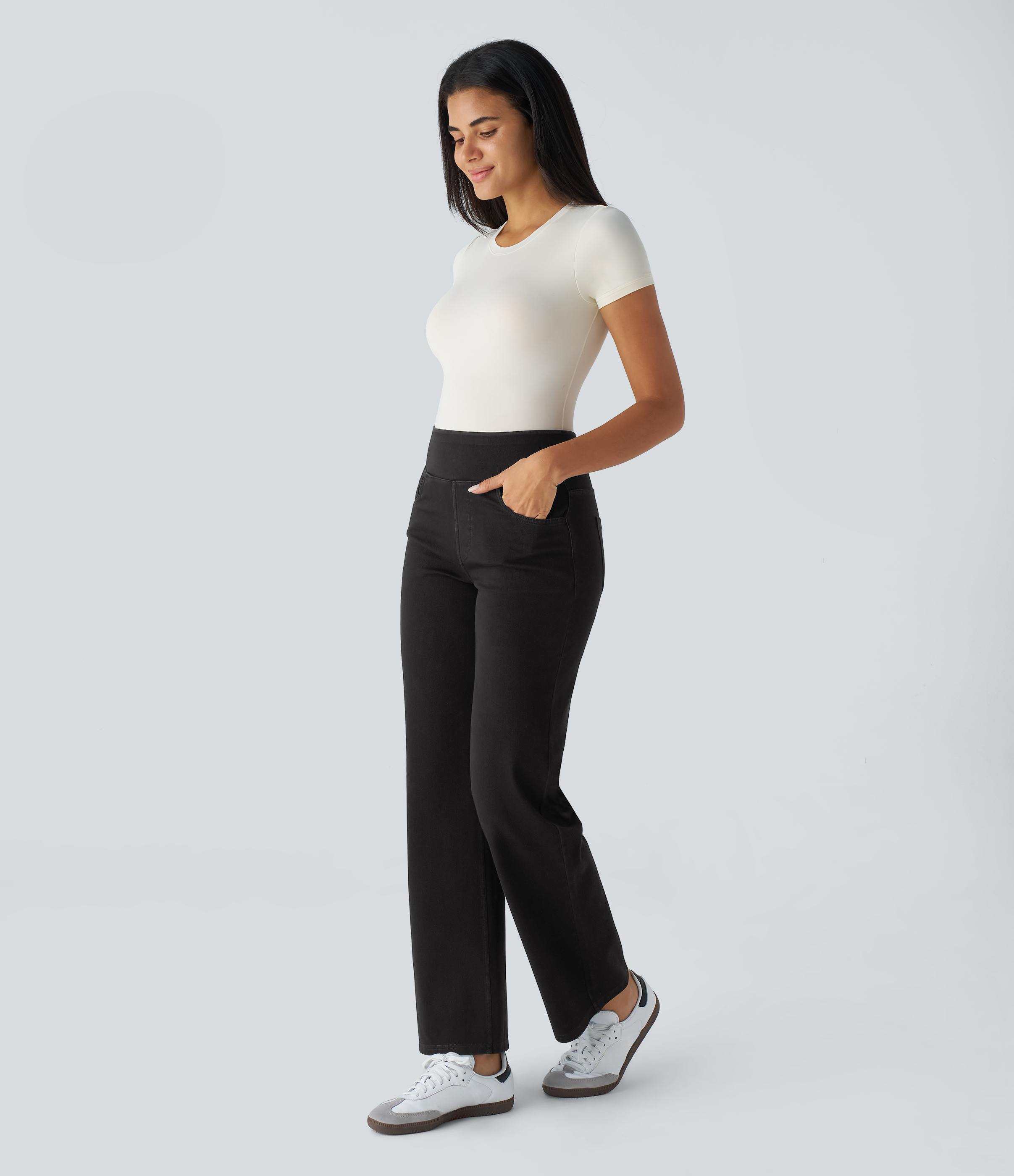 FlexHigh Waisted Pockets Straight Leg Work Jeans