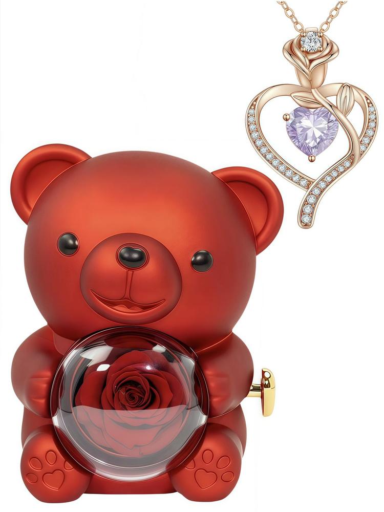 Heart Jewelry Set with Bear & Rose Gift Box, Including Heart Pendant Necklace & Ring & Earrings & Bracelet, Fashion Jewelry for Party, Daily Decor, Trendy All-match & Exquisite Jewelry for Birthday Gift, Mother's Day Gift
