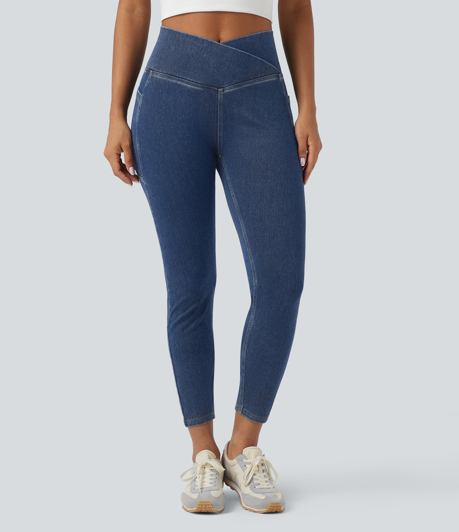FlexCrossover Pocket Washed Denim Work Leggings