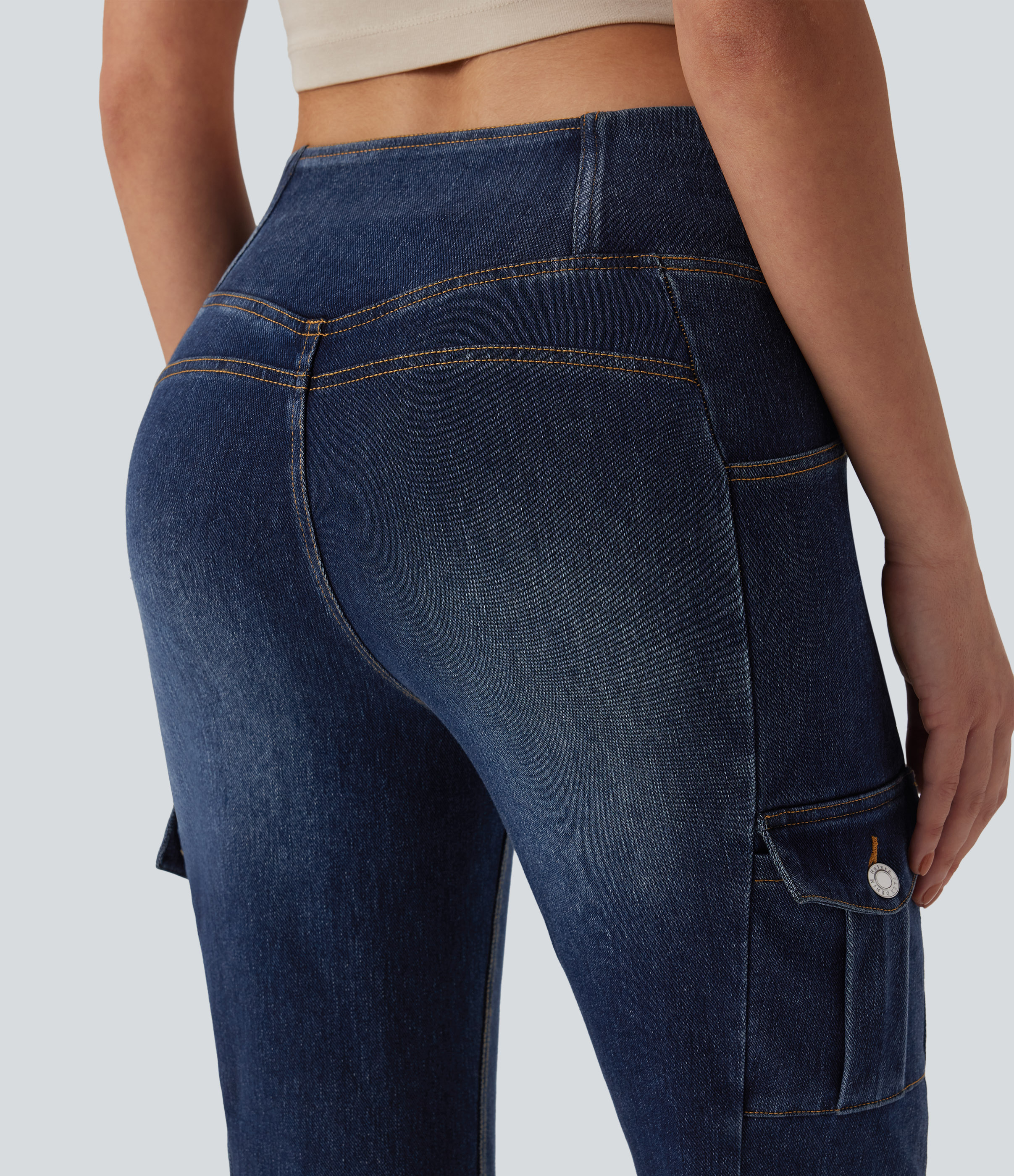 FlexMid Rise Crossover Denim Bootcut Casual Leggings with Pockets