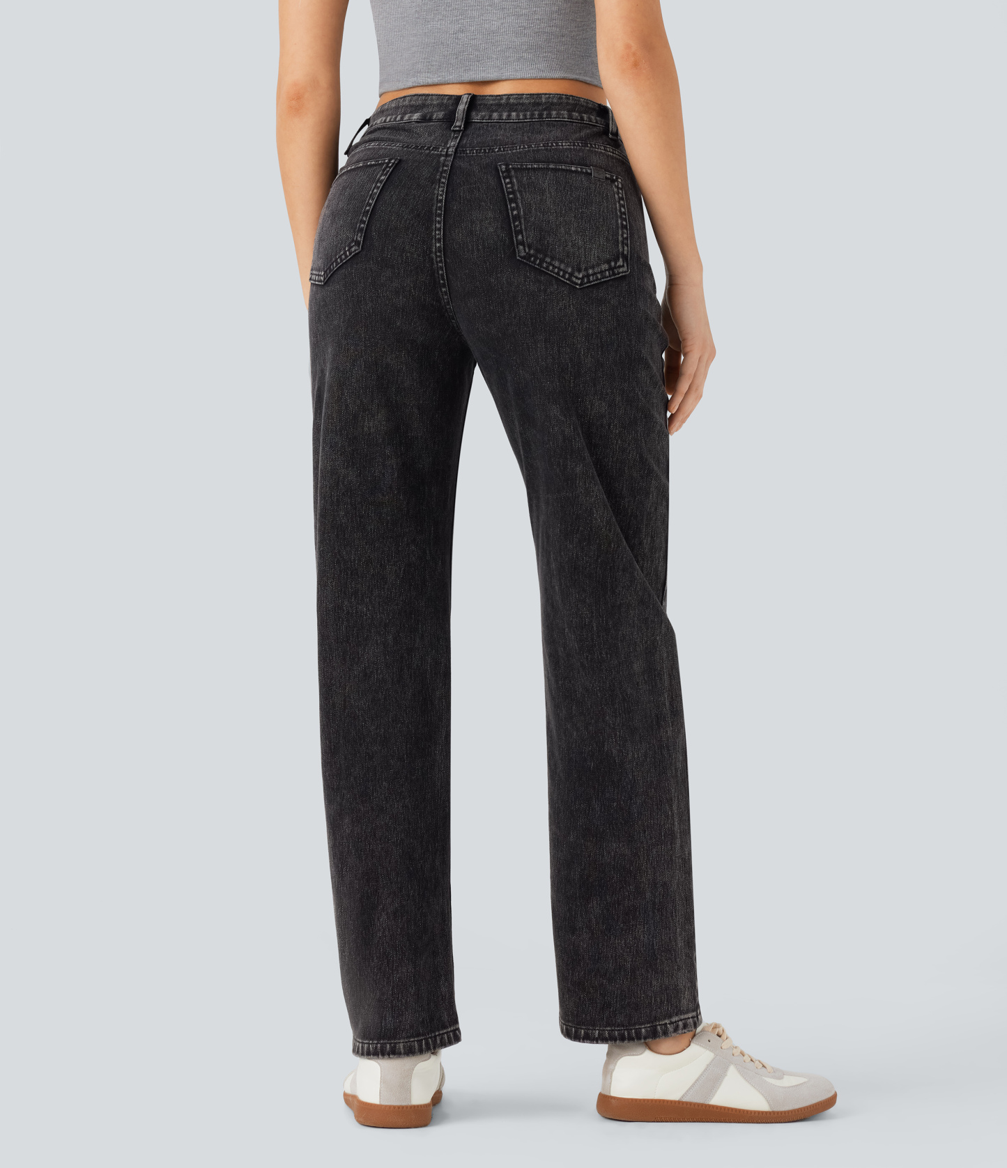 FlexHigh Waisted Zipper Pockets Straight Leg Casual Jeans