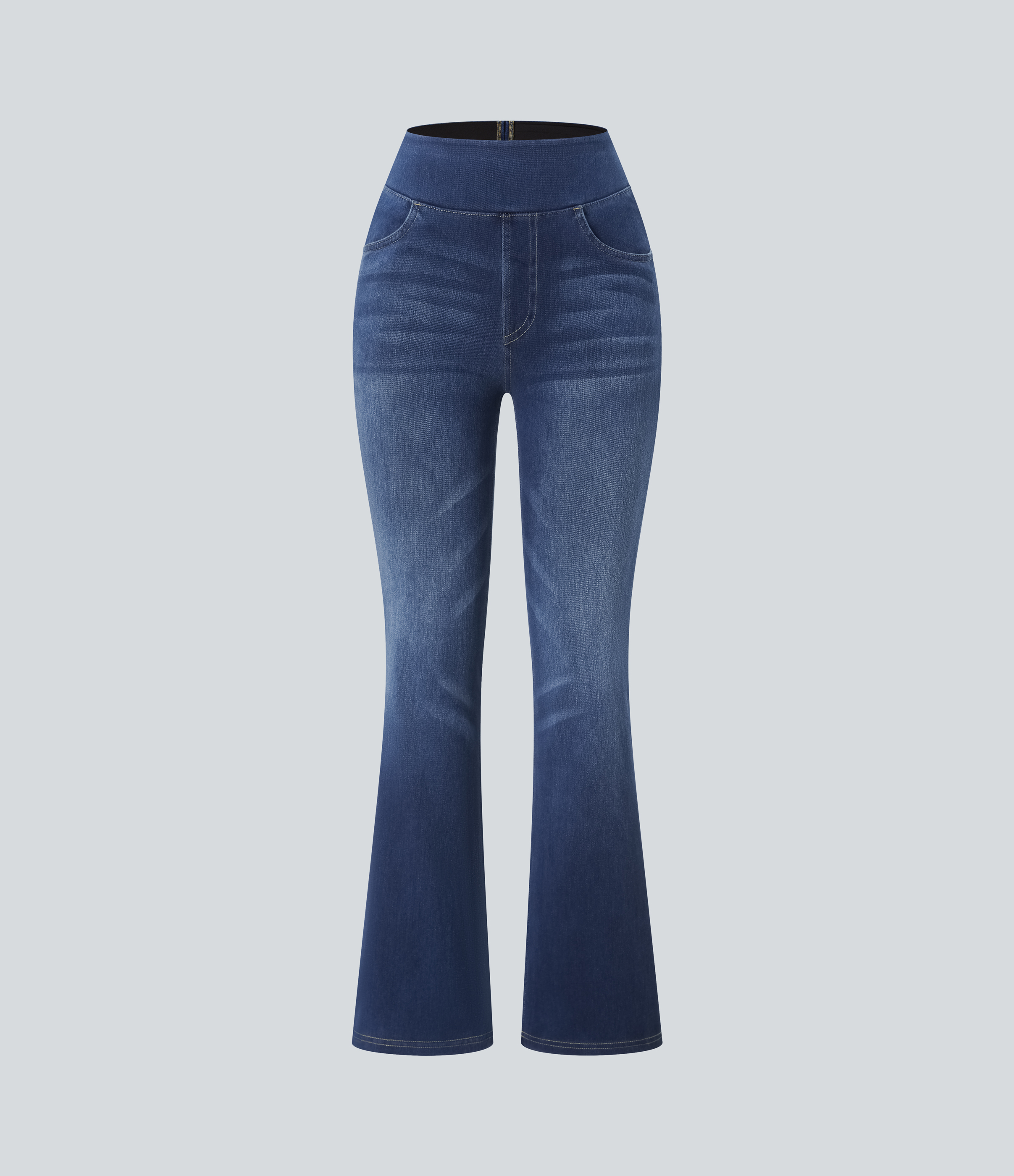 FlexHigh Waisted Pockets Washed Casual Bootcut Jeans