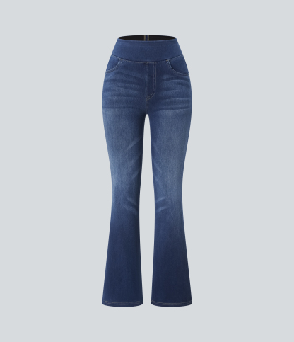 FlexHigh Waisted Pockets Washed Casual Bootcut Jeans