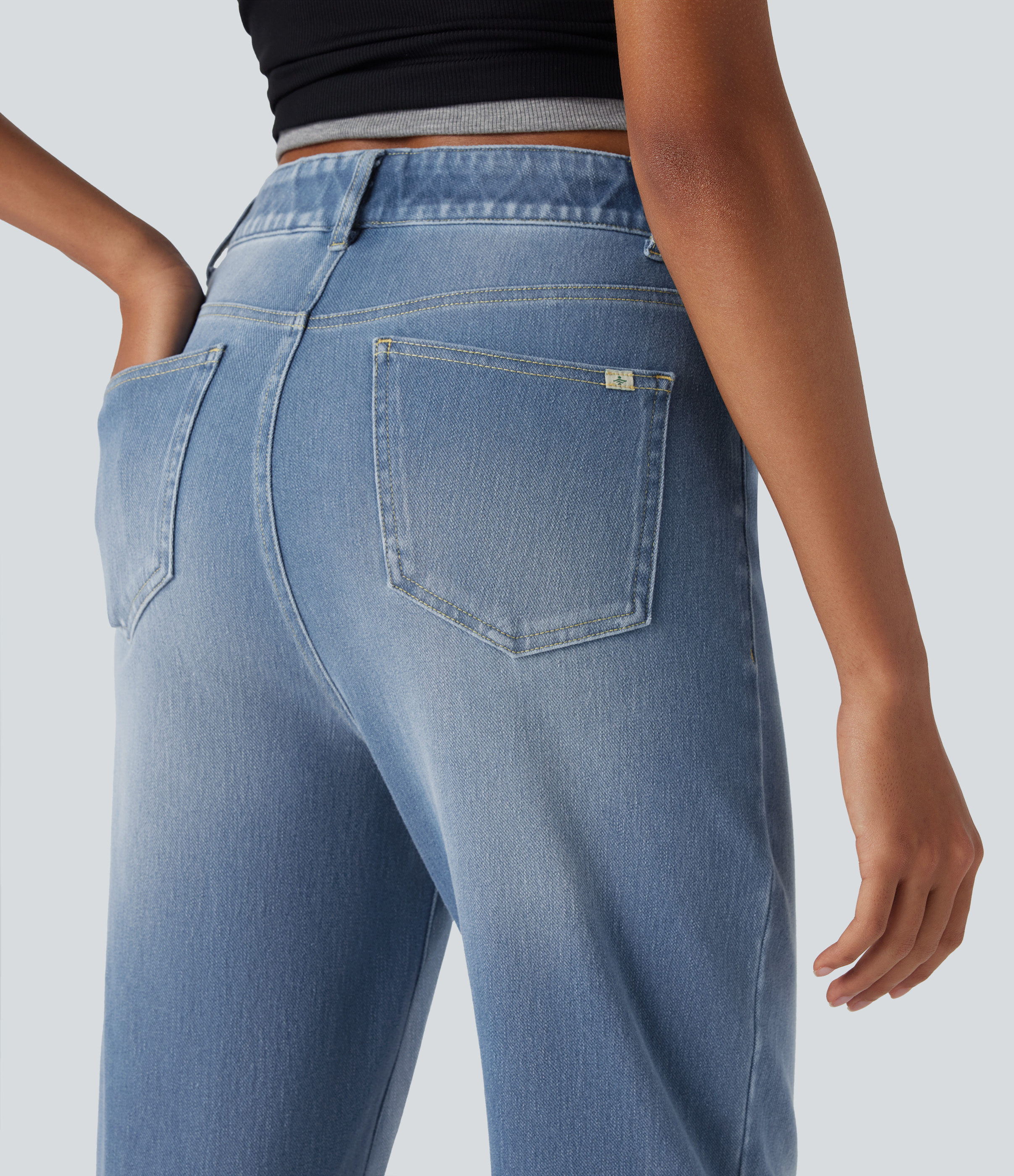 FlexHigh Waisted Pockets Straight Leg Washed Casual Jeans