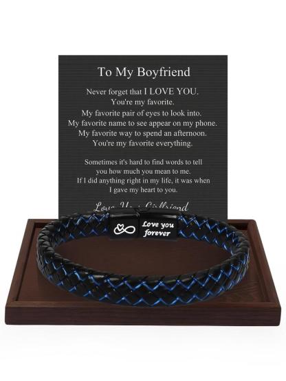 Men's Vintage Synthetic Leather Bracelet, with Gift Card, Fashionable Knotted Bracelet for Husband from Wife, Birthday Gifts for Son from Mom