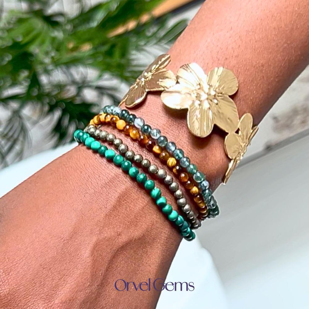 4mm Beads Delicate Attract Money Crystal Bracelet Stack | Pyrite, Tiger's Eye, Moss Agate, Malachite Dainty Beads | Jewelry for Healing #TikTokShopBlackFriday