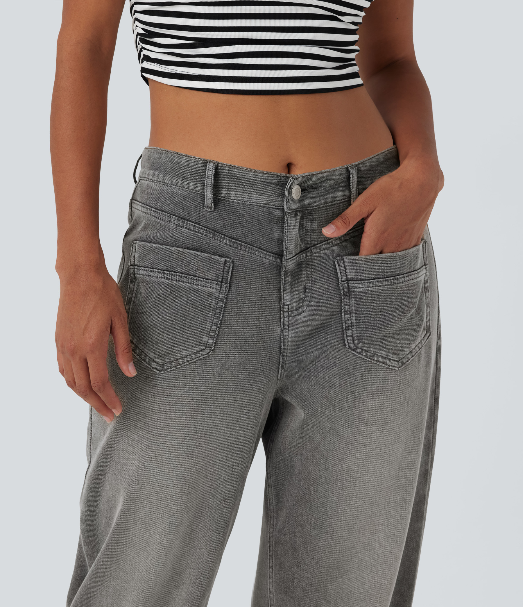 FlexMid Rise Straight Leg Casual Jeans with Pockets