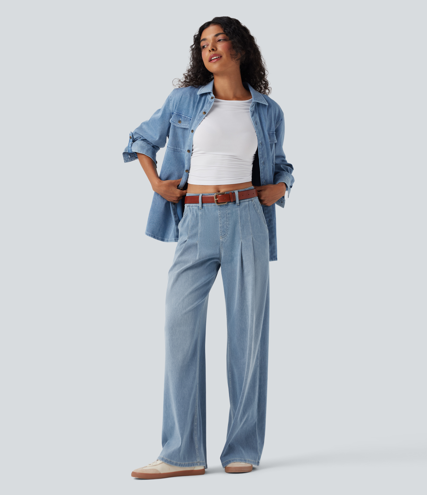 FlexMid Rise Wide Leg Casual Jeans with Pockets