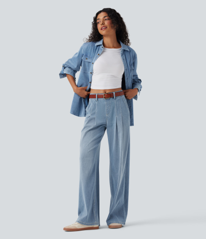 FlexMid Rise Wide Leg Casual Jeans with Pockets