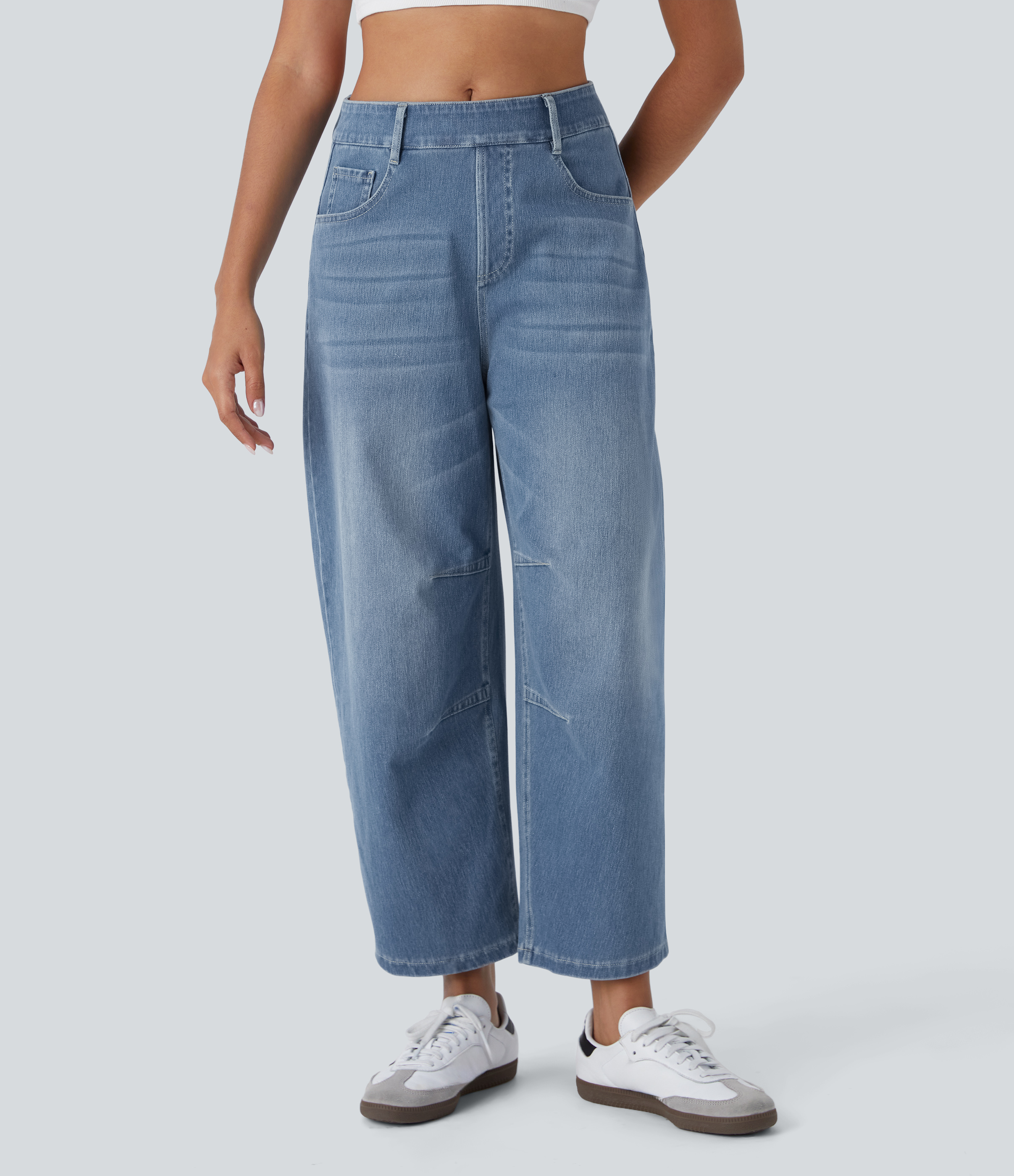 FlexMid Rise Pockets Barrel Leg Casual Jeans