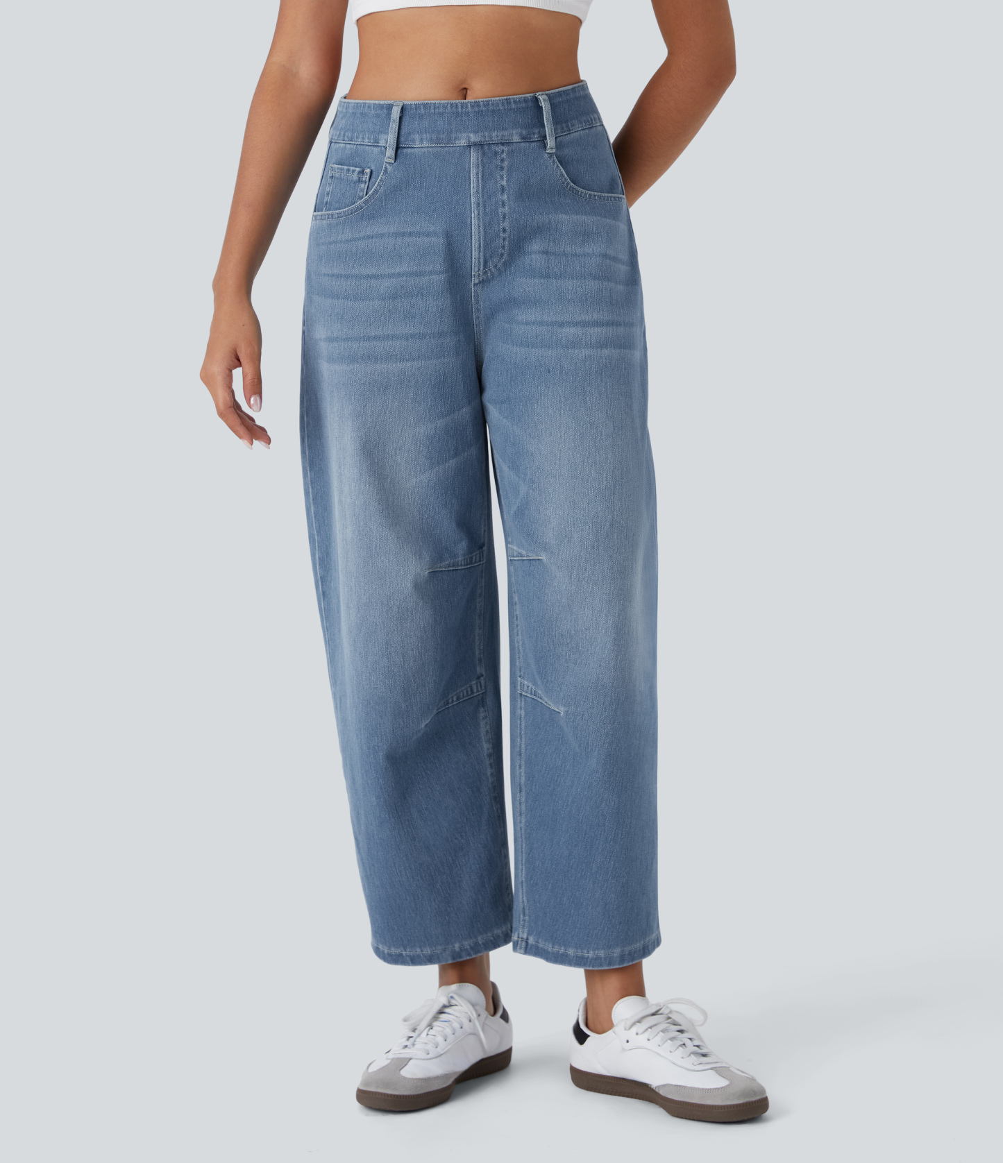 FlexMid Rise Pockets Barrel Leg Casual Jeans