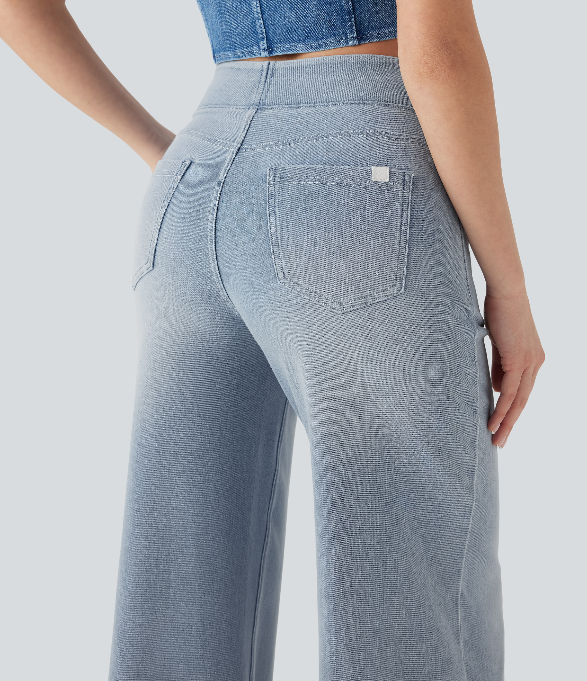 FlexHigh Waisted Pockets Baggy Wide Leg Washed Casual Jeans