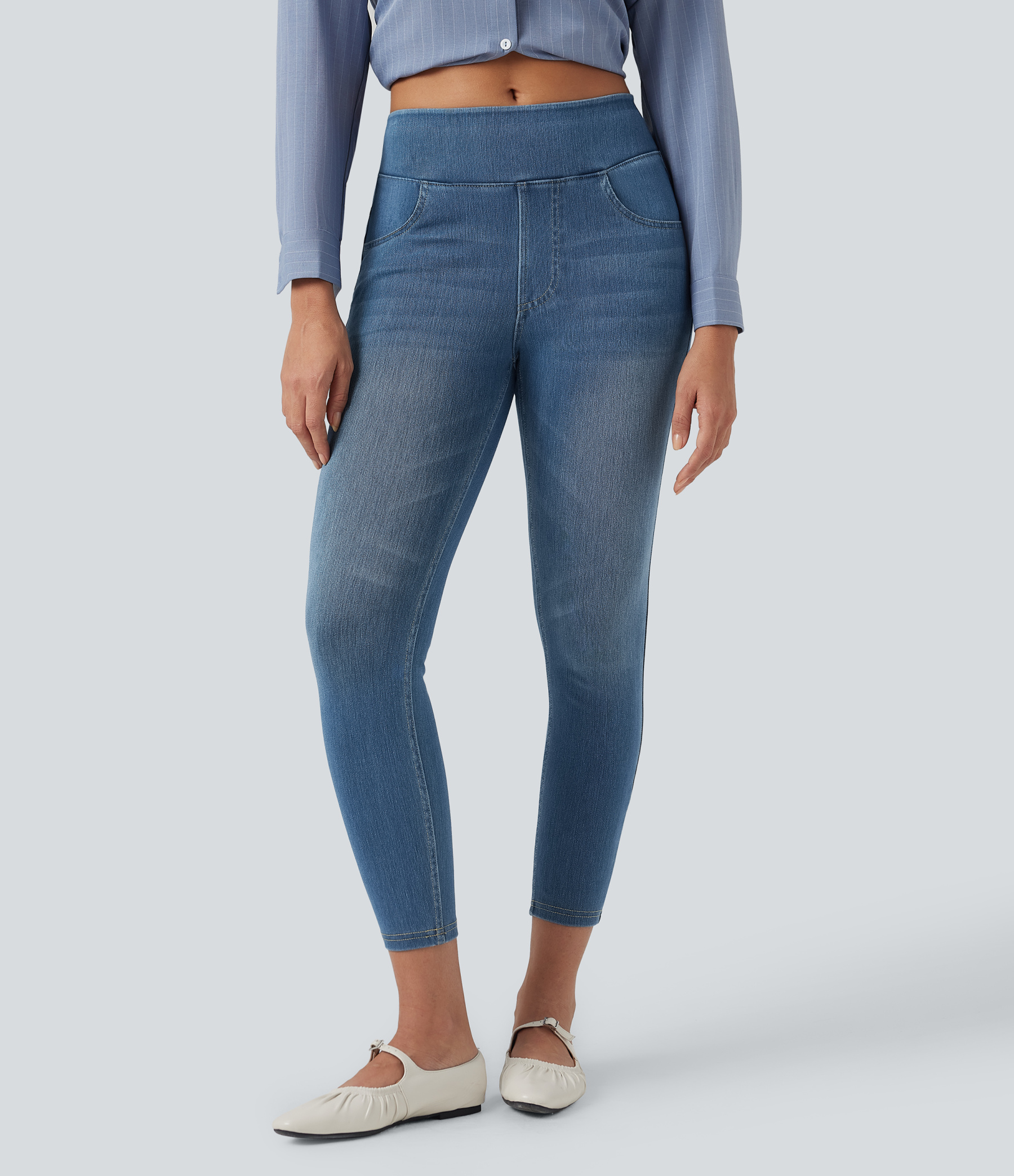 FlexHigh Waisted Pockets Denim Casual Leggings
