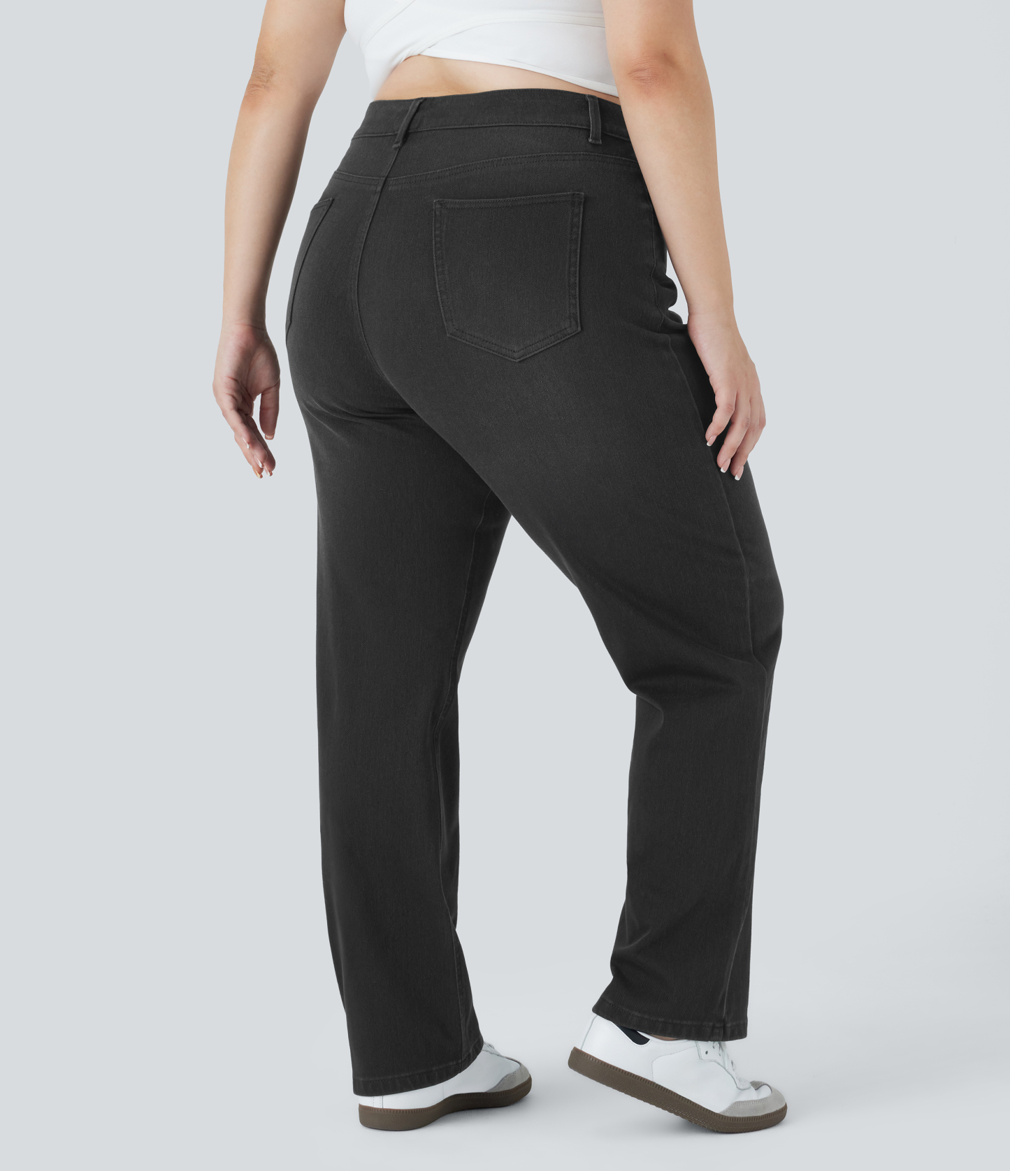 FlexHigh Waisted Pockets Straight Leg Washed Casual Plus Size Jeans