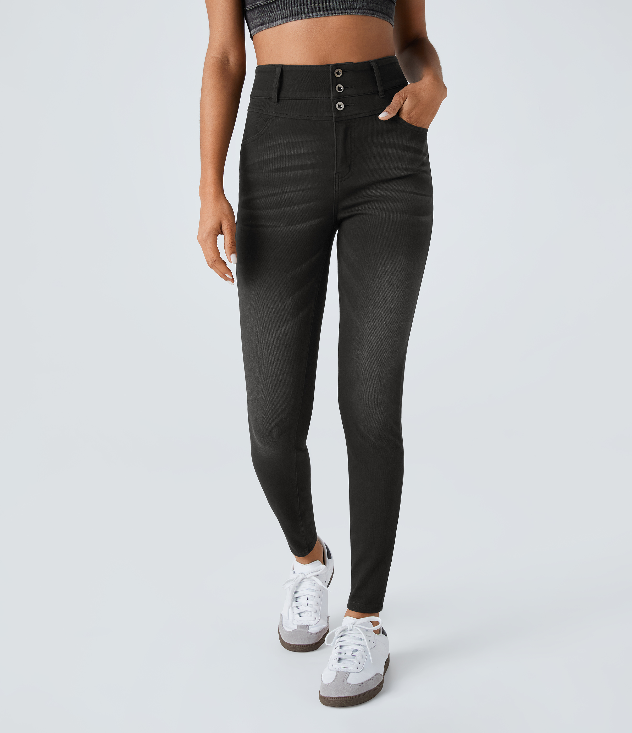 FlexHigh Waisted Zipper Pockets Casual Skinny Jeans