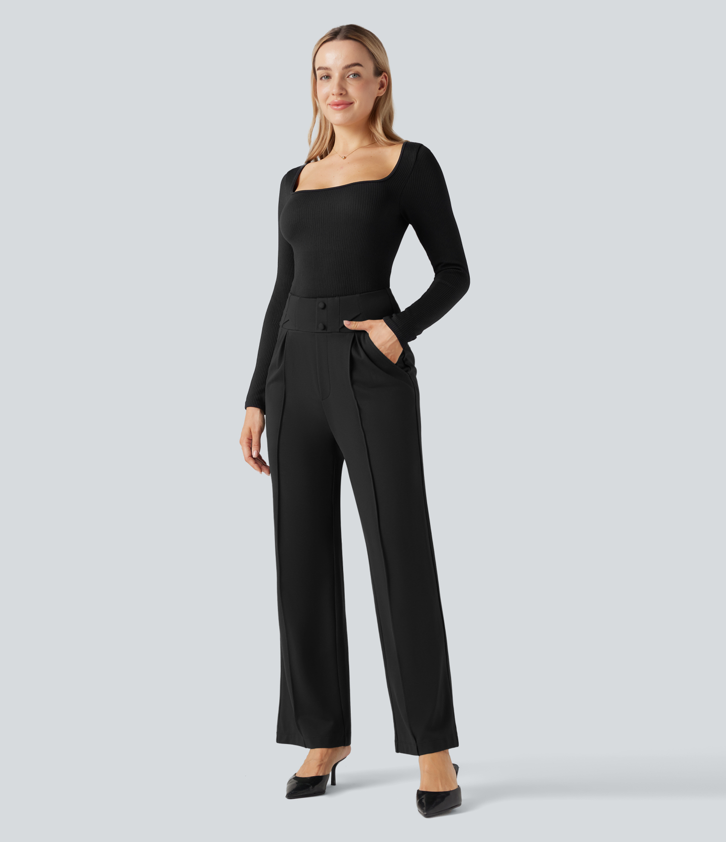 FlexHigh Waisted Straight Leg Work Pants with Pockets