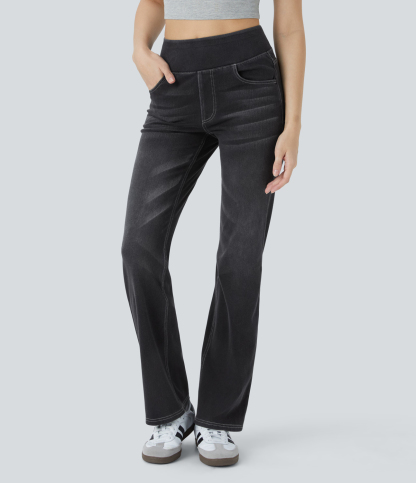 FlexHigh Waisted Pockets Washed Casual Bootcut Jeans