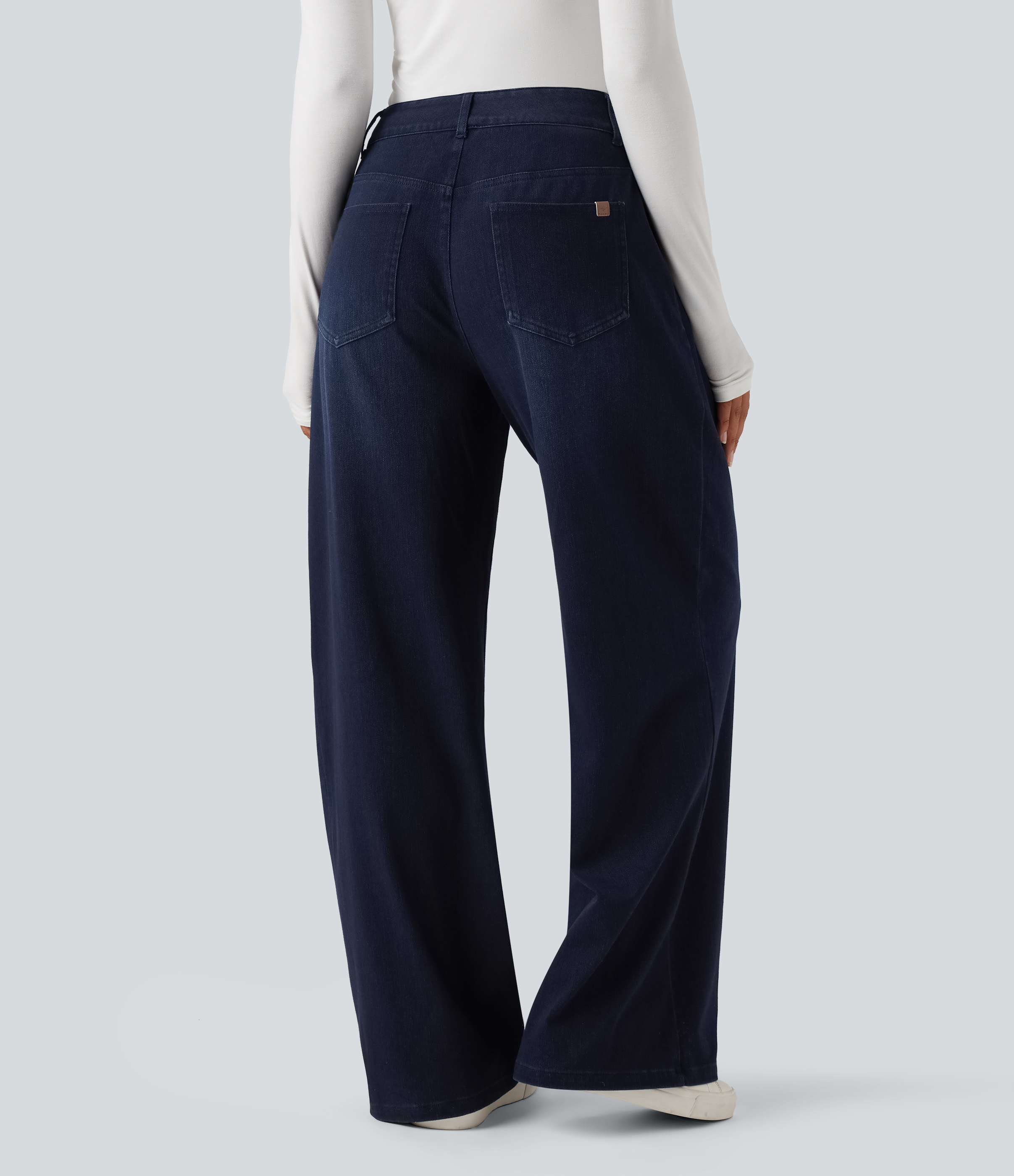 FlexMid Rise Wide Leg Casual Jeans with Pockets