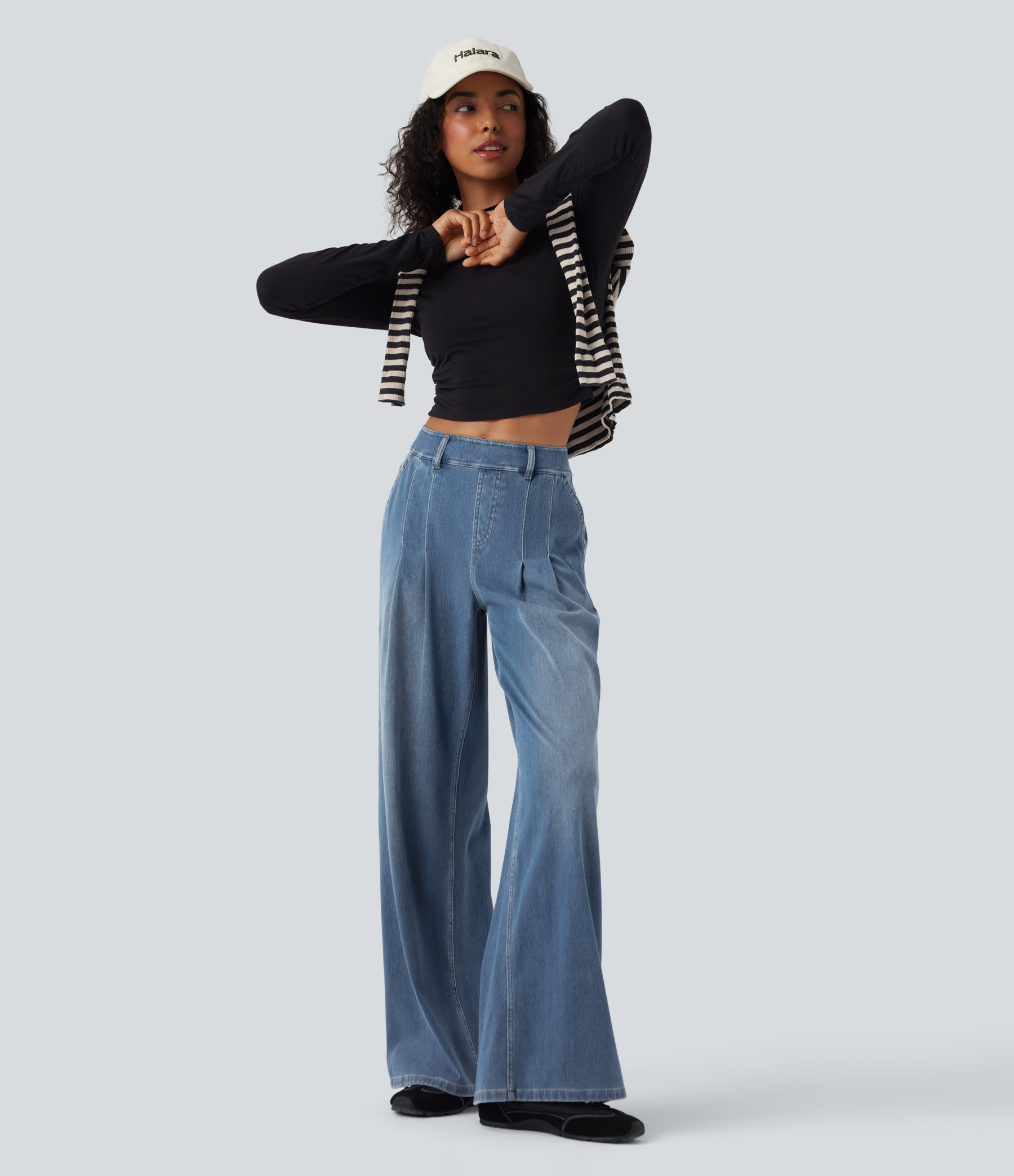 FlexMid Rise Wide Leg Casual Jeans with Pockets