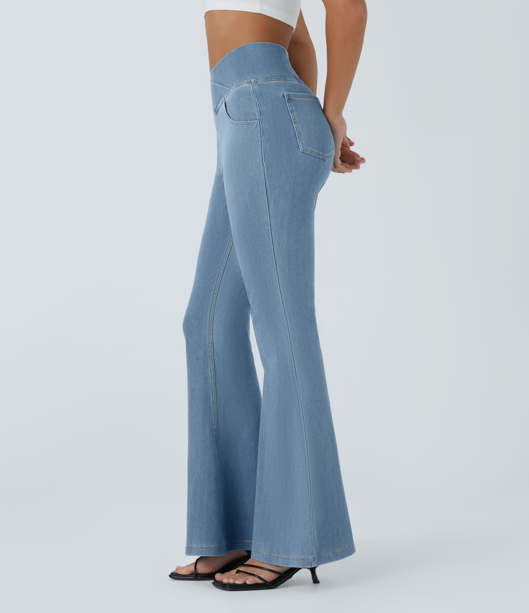 FlexHigh Waisted Crossover Pocket Washed Casual Jeans
