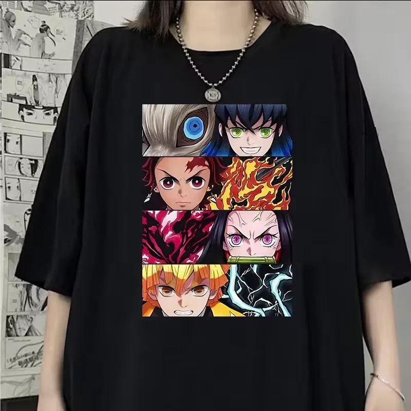 Hot Anime Demon Slayer Series Printed T-shirt Women Men Harajuku Casual Oversize Fashion O-Neck Short Sleeve Unisex Top Tshirt Womenswear Streetwear Summer Crewneck