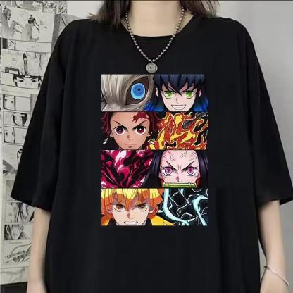 Hot Anime Demon Slayer Series Printed T-shirt Women Men Harajuku Casual Oversize Fashion O-Neck Short Sleeve Unisex Top Tshirt Womenswear Streetwear Summer Crewneck
