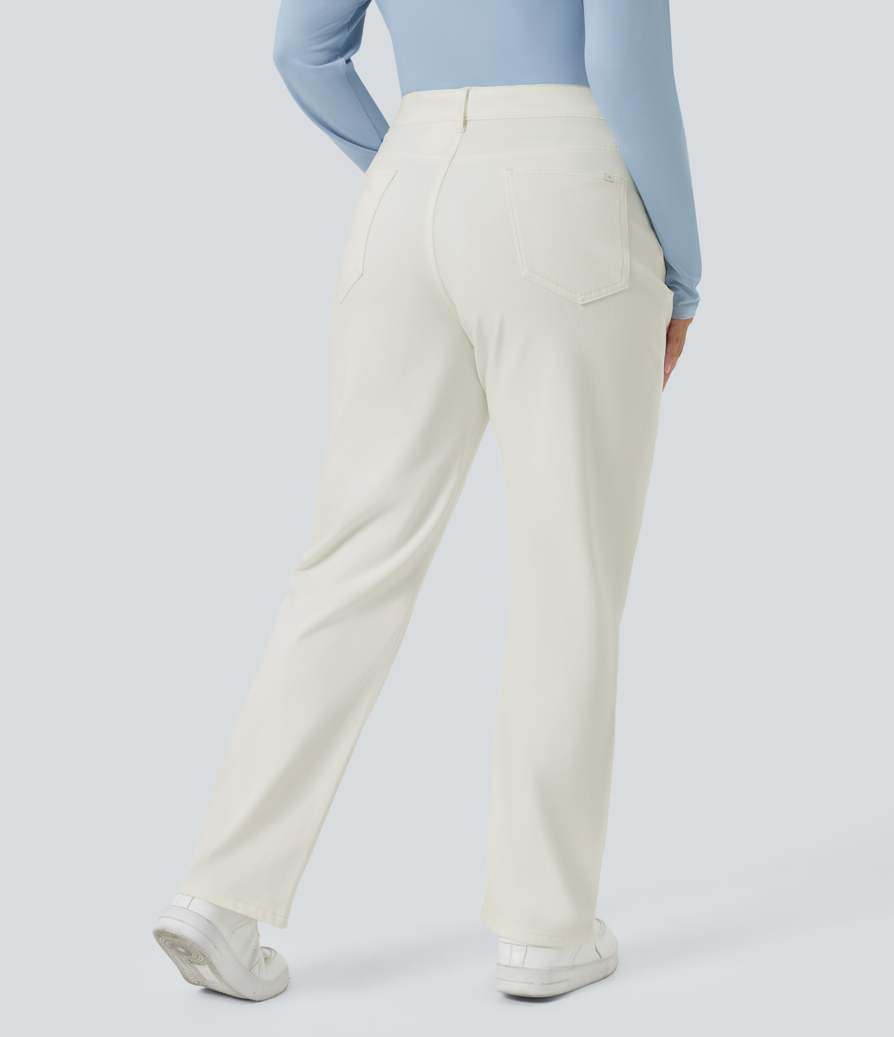 FlexHigh Waisted Pockets Straight Leg Washed Casual Plus Size Jeans