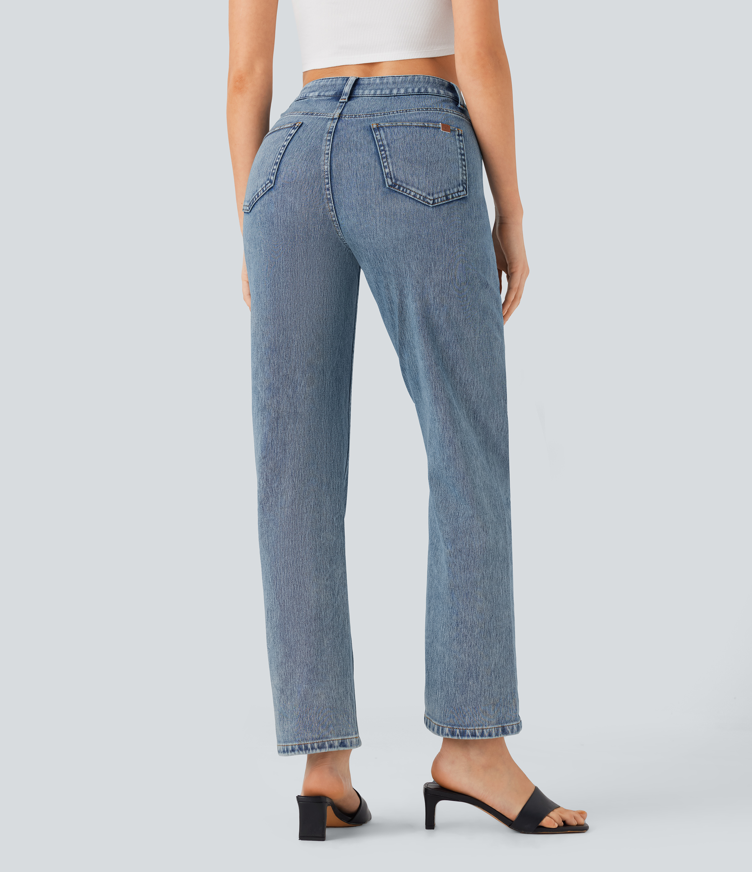 FlexHigh Waisted Zipper Pockets Straight Leg Casual Jeans