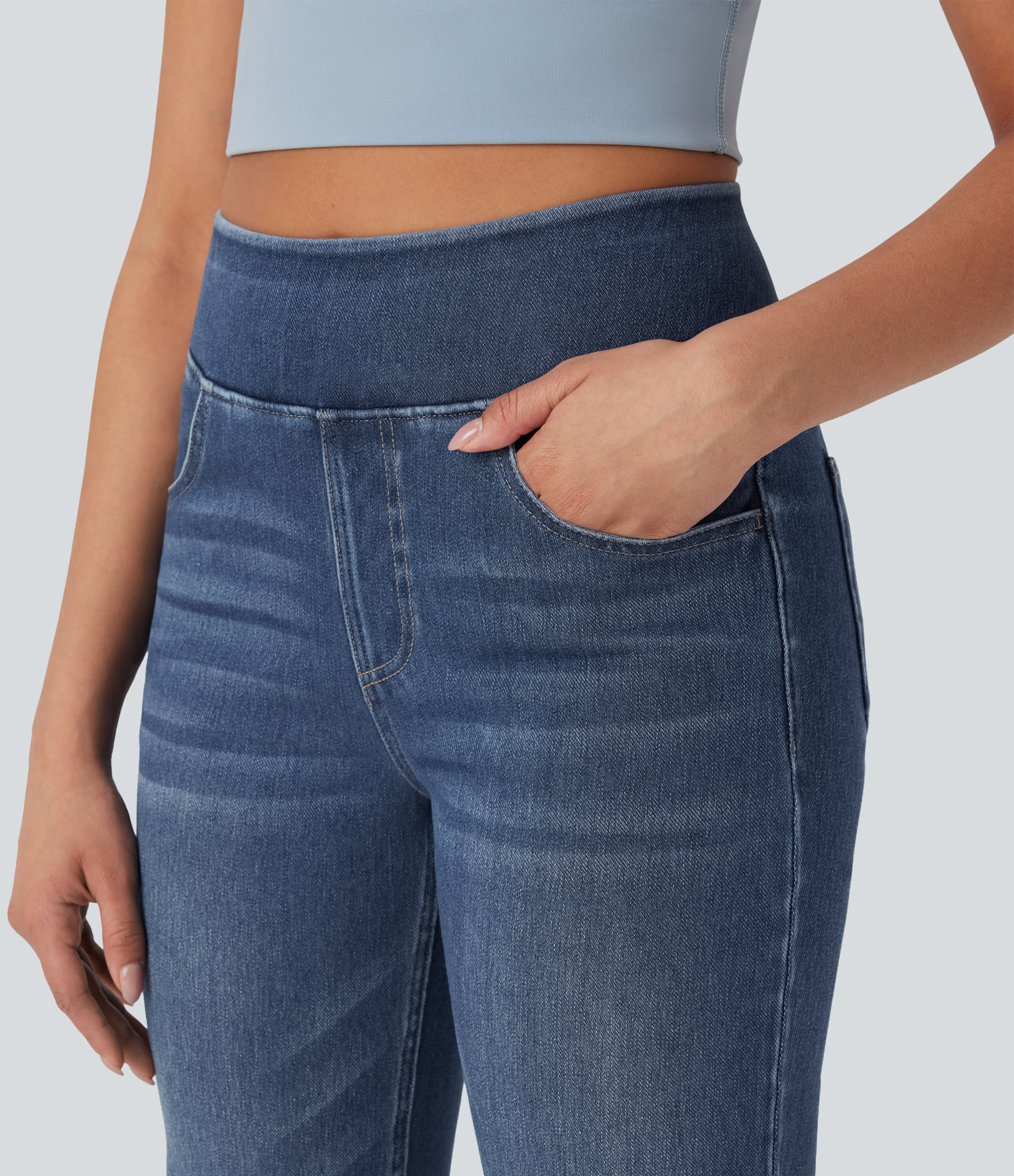 FlexHigh Waisted Washed Casual Bootcut Jeans with Pockets