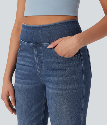 FlexHigh Waisted Washed Casual Bootcut Jeans with Pockets