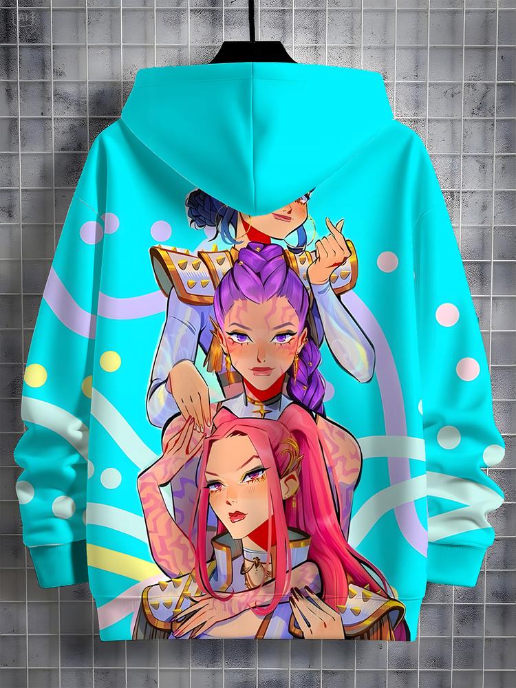Girls Kpop Demon Hunters Hoodie, Casual Fall Winter Sportswear, Fitted Random Print Design, Durable Outdoor Activities, Christmas Gift