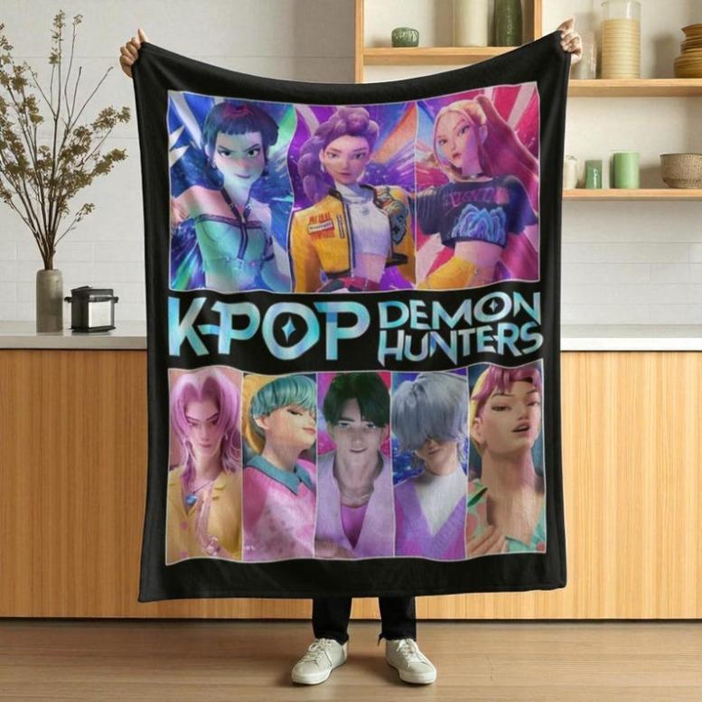 Kpop Demon Hunters Blanket - Kpop Demon Hunters Movie Blanket - Kpop Demon Hunters Inspired Blanket - Gift For Her Gift For K-Pop Fans,Zoey,Mira,Rumi,Huntrix,Sajaboys,Gift For Kids, Gift For Men & Women, K-POP Demon Hunters Merch