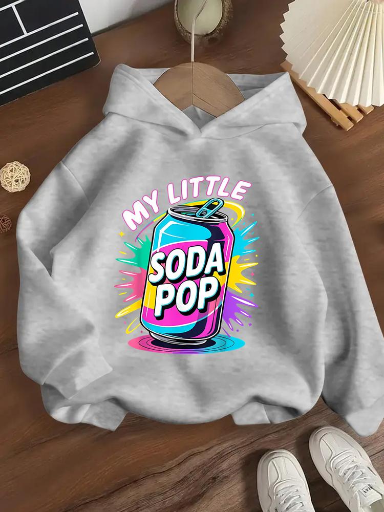 Kpop Demon Hunters Girls' Long Sleeve Hoodie, Casual Cartoon Soda Drink Pattern, Spring & Fall Fashion, Comfortable Trendy Sweatshirt, Graphic Casual Hoodie