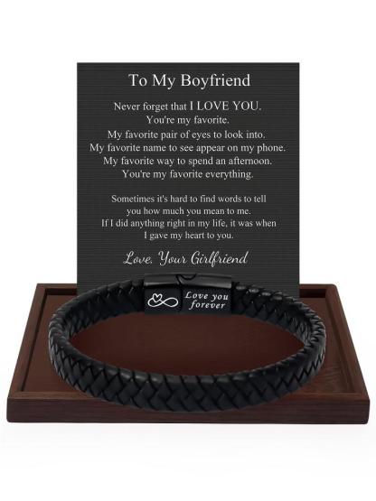 1PC Christmas Gift for Boyfriend, Gifts for Boyfriend, Birthday Gifts for Boyfriend from Girlfriend Leather Bracelets, Knotted Bracelets Jewelry for Boyfriend & Gift Card, Elegant Minimalist Bangle
