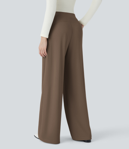 FlexHigh Waisted Body Sculpt Waist-Slimming Pocket Wide Leg Micro Waffle Work Pants