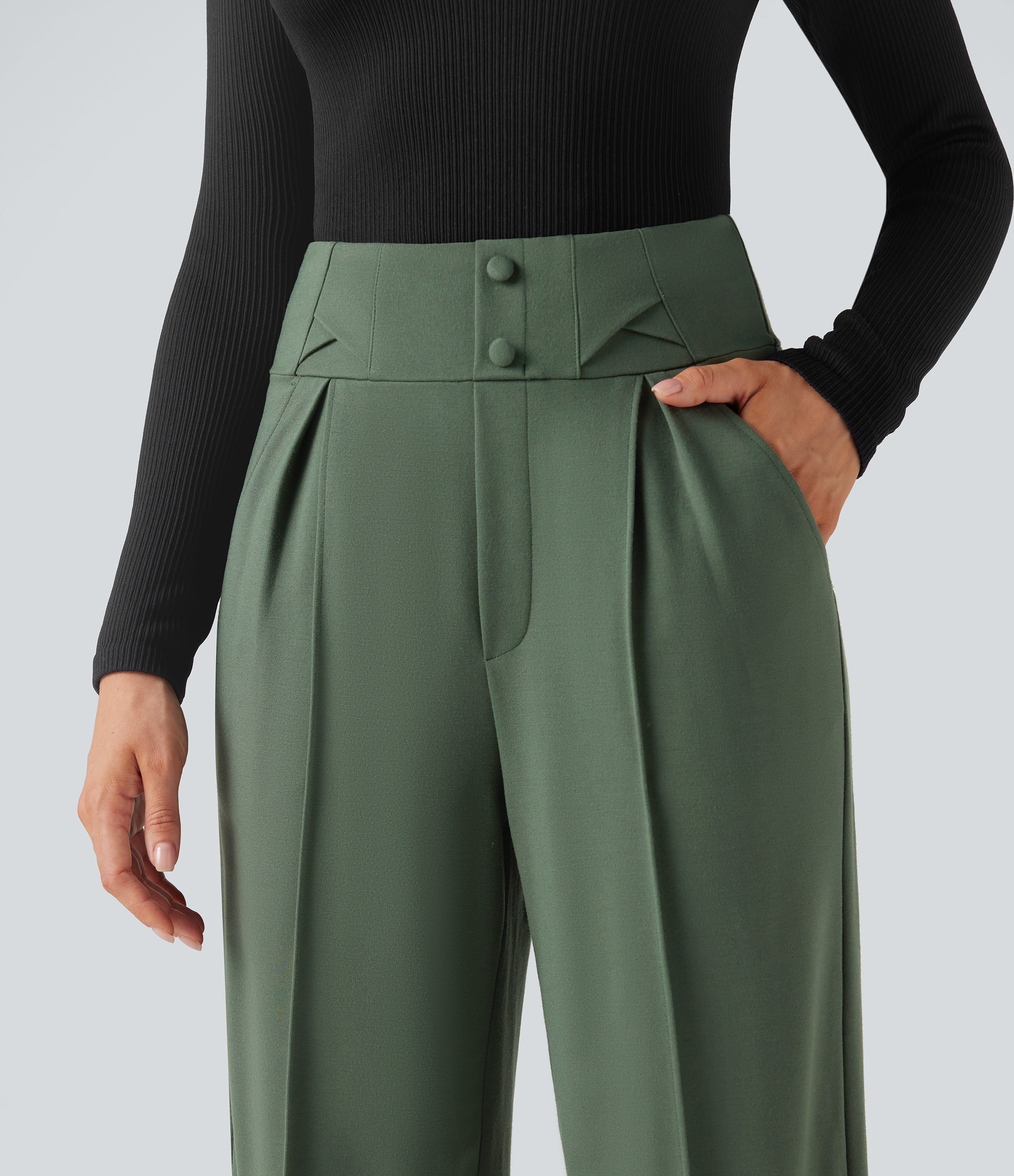 FlexHigh Waisted Straight Leg Work Pants with Pockets