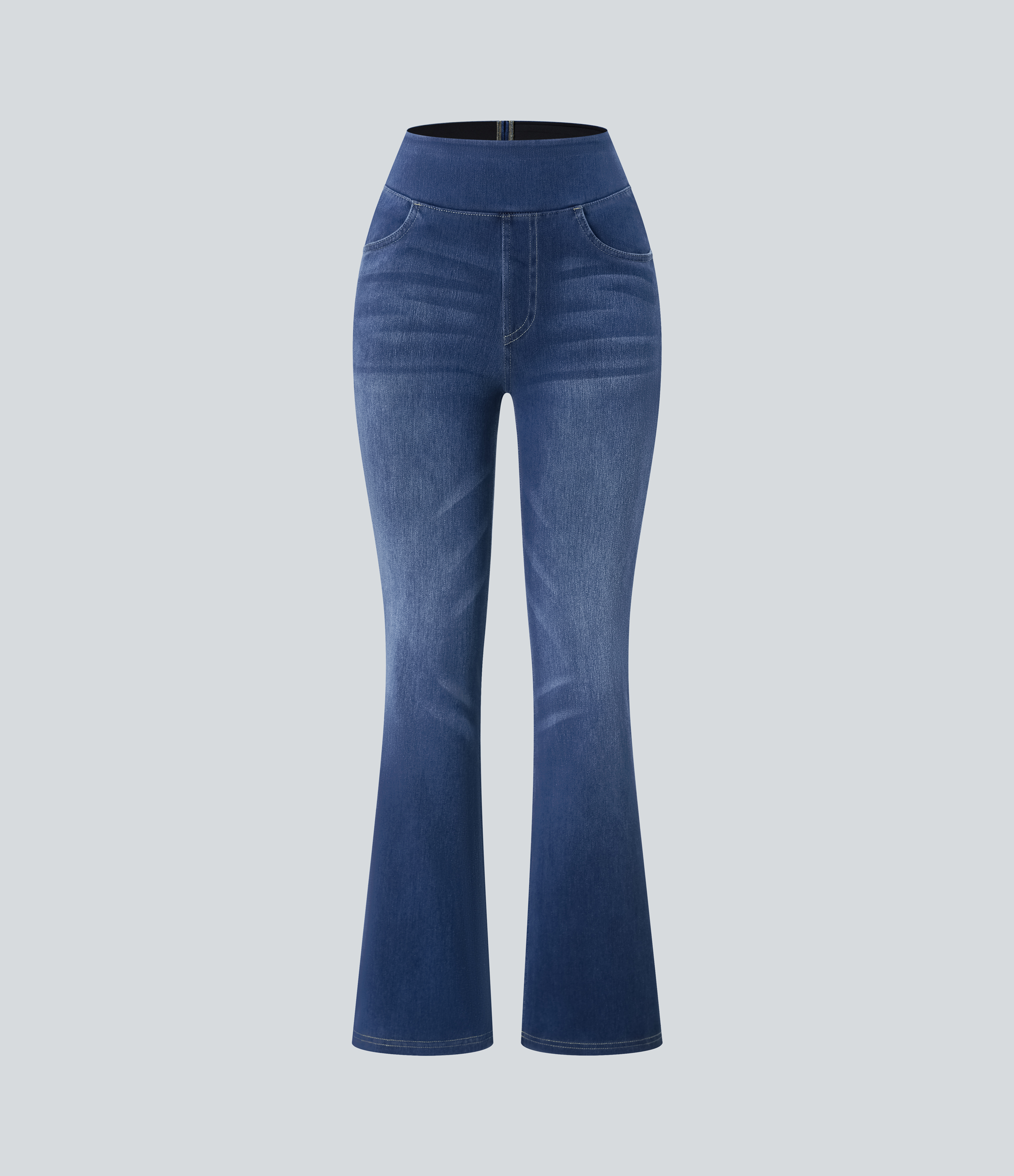 FlexHigh Waisted Pockets Washed Casual Bootcut Jeans