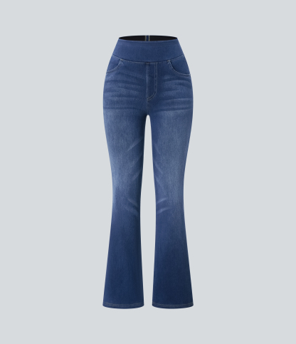 FlexHigh Waisted Pockets Washed Casual Bootcut Jeans