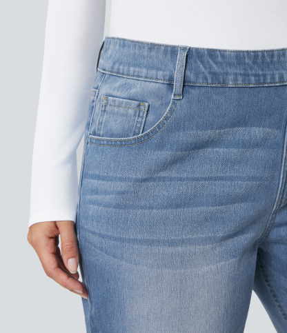 FlexHigh Waisted Pockets Straight Leg Washed Casual Plus Size Jeans